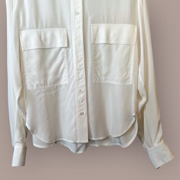 FRAME 100% Silk Clean Safari Shirt in Off White Women's Size Small - Picture 8 of 13